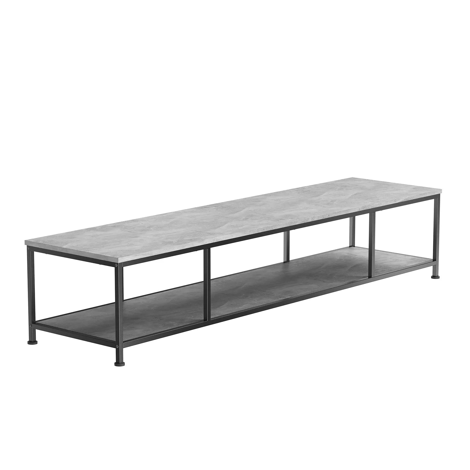 Extra Large TV Stand with Black Metal Frame and Concrete Shelves